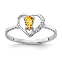 14k бяло злато 5x круша цитрин истински диамантен пръстен