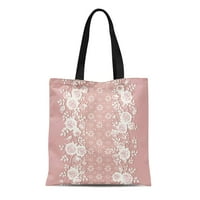 Платно тотална чанта изтъркана дантелена шарка рози и листа розова флорална граница трайна чанта за пазаруване за многократна употреба раменни хранителни стоки