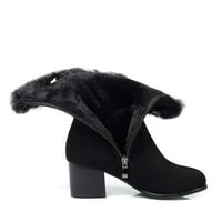 Dyfzdhu жени зимни плюшени топли обувки с високи токчета дебела пета велур среден ръкав снежни ботуши