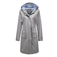 Ketyyh-chn Raincoat Women Zip Up Windproof Anorak Jackets Overcoat сгъстяващо дълго палто сиво, S