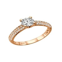 -F срещу Moissanite годежен пръстен с диаманти Micro Pave Row 14K Gold