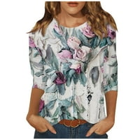 Umitay Women's Summer Fashion Casual Seven Quarter Lleave Floral Print Stand Collar Pullover Top