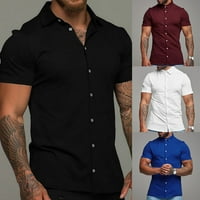 Fule Mens обикновен копче за риза с къс ръкав надолу мускул тънък год работа Небрежна горна блуза