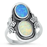 Вашият цвят синьо симулиран коктейлен пръстен Opal. Sterling Silver Band CZ женски размер 11