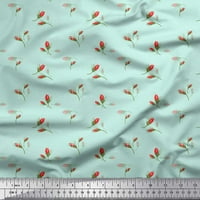 Soimoi Green Poly Georgette Fabric Rose Buds Флорална тъкан от печат до двора