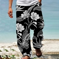Ecqkame 4 юли панталони за мъже Лятна ежедневна мода Хавайски стил 3D отпечатана еластична талия Прав панталони Черно клирънс Продажба