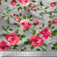 Soimoi сатен копринен плат листа и розово цвете отпечатан двор двор