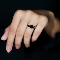 Три каменни пръстени за жени - естествен черен шпинел пръстен, 14k жълто злато, САЩ 12.50