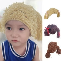 Детска пигтейска перука ръчно изработена вълнена прежда плетена плитка перука шапка плетене на една кука перука капачка