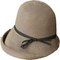 Cocopeaunts Sunshade слама шапка за кофа за жени лято ретро сгъваем басейн шапка литературна риба шапка небрежна слънчева шапка лък колан