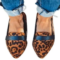Gomelly Ladies Flats Slip on Hoafers Оценени пръсти плоски обувки винтидж рокля обувки ходещи работни помпи леопардов печат 7.5