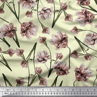 Soimoi Green Rayon Fabric Peach Floral Print Fabric по двор широк