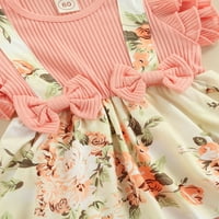 Бебешки бебета момичета лято ромпер, разрошен мухолов ръкав флорален отпечатан рокля, подобна на рокля боди+лък лента за глава