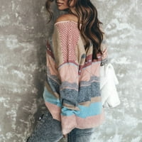 Модни жени отпечатват V-образни секси пуловер с дълъг ръкав пуловер пуловер свободни върхове