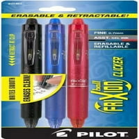 Pilot Frixion Clicker Erasable Gel Pen, Assorted Ink, Per, Black Blue Red