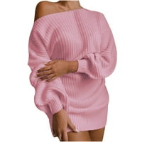 BadyMincsl жени модни ежедневни извън рамото фенер ръкав плетен пуловер рокля