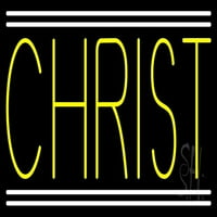 Жълт Христос водещ неонов знак 13 висок 24 Широко черен квадрат от акрилна поддръжка, с димер - премиум, построен на закрито за домашен декор, събитие, религиозно място, интериор на магазина, офис