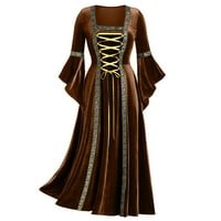 Lovskoo жени корсет рокля Ренесанса Хелоуин дантела нагоре квадратна шия тромпет ръкав стимпанк готически реколта средновековна рокля кафява кафява