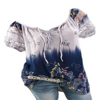 Niuer Summer Bohemian V Neck Blouse за жени Небрежна тениска с къс ръкав шезло