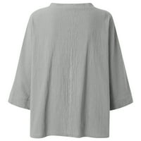 Ganfancp Женски моден V-образен деколте три четвърт ръкави отпечатани разхлабени тениска блуза, размери S-4XL