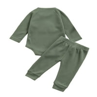 Calsunbaby новородено бебе бебешки оребрени пижами комплект дълъг ръкав Ranibown Romper Pants Есенни тоалети Дрехи армия зелено 3- месеца