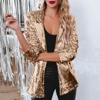 Fanxing Clearance Елегантни блейзери на Shinny Sequin for Women Glitter Party Blazer Jacket Coat Fall Искрящо дълъг ръкав Отворен фронт Cardiagn Ouerwear Без джобен клирънс