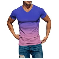 Мъжки тениски Небрежни ризи с къс ръкав Градиент на шията мек свободен годни графични тениски летни тениски за мъже, лилави, xxl