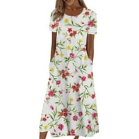 Женски летни рокли Crewneck Pocket Pullover отпечатана флорална ваканционна дълга рокля