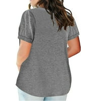 Entyinea дамски плюс размер върхове v шия с къс ръкав твърд цветен тениска с джобове сиво xl