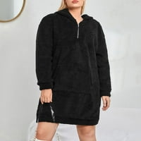 Плюс размер жените солидни цип с дълъг ръкав с качулка пуловер палто ежедневни върхове черни xl