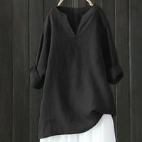 Котони блузи за жени плюс размер спално бельо V-деколте с дълги ръкави върхове черни, s