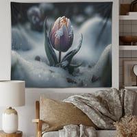 Art DesignArt 'цъфтящо многоцветно цвете лале през зимата II' флорален гоблен с стена на лалета в.