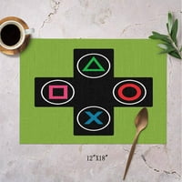 Placemats Green Console Gamer Video Games Черно кръгли декоративни топлинни устойчиви нехлъзгащи се миещи се рогозки за кухненски масив комплект от 12 x18