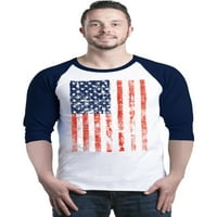 Shop4ever Мъжки Съединените щати на флаг на САЩ 4-ти юли Раглан Бейзболна риза X-голям бял флот