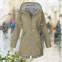 Dianli яке палта за жени с дълъг ръкав небрежен хлабав елегантен плътно цветово дъждовно яке на открито качулка с ветроустойчива свободна с джобно палто до 65% отстъпка