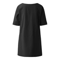 Летни жени памучни бельо ризи огромни ежедневни подрязани ръкави V-образно деколте обикновени тениски тренировки върхове свободни нередовни приспособени удобни подгъва блуза черна xxxl