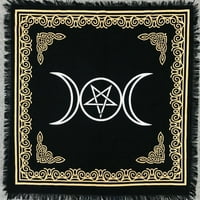 Art Bo Altar Cloth Tarot Cards Таблица салфетки за магьосничество доставя черно златна площадка на площад Alter Pagan духовна небесна палуба плат с ресни Wicca Goddess