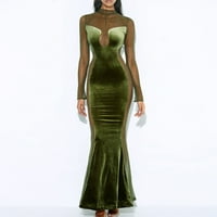Лятна рокля слънчева рокля екипаж ший с дълъг ръкав отпечатан зелено l