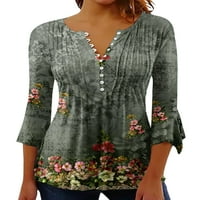 Колиша дами летни върхове Флорална печатница блуза v Врат тениска с разхлабени ежедневни дрехи тениска style-c l