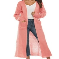 Cindysus дами излети дрехи с дълъг ръкав жилетка пуловер с твърд цвят яке уютно зима отворени предни жилетки розово l