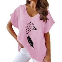 Лясток отпечатък v Врат памук ежедневна бухалка с къс ръкав тениска жени жени долна копринена тениска за тениски жени жени