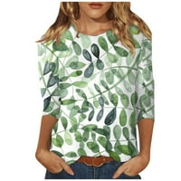 Клирънс дамски летни върхове Ръкав флорална блуза Небрежни жени Разхлабени екипажи на шия, зелени, xxl