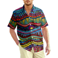 Етнически стил щампа с къс ръкав Мъжки лятна небрежна проста празнична риза