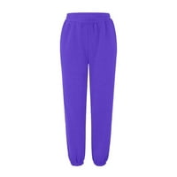 Панталони за джоги за жени еластични високи талия с яростни панталони с дълги панталони с панталони с джобове с женски панталони за тренировки Панталони за жени, XL & Purple