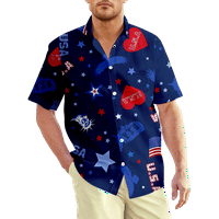 Четвърти юли Хавайска риза с къс ръкав за мъже, Деня на независимостта Празник в отпечатан хавайски топ летен плаж Небрежен бутон надолу по хавайски ризи