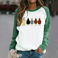 Жени ежедневни дълги ръкави кокошка печат O-kish риза пуловер върхове зелени s