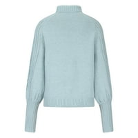 Отстъпка дамски пуловери есенни модни с дълъг ръкав екипаж Twist плетането твърд цвят ежедневен джъмпер пуловери за жени сини xl