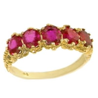 Британски направени 14k жълто злато естествено рубинско женско вечност пръстен - Опции за размер - размер 8.75