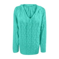 Tdoqot дамски есен зими пуловери- пуловер плътни цветове небрежно плетено мода мода с дълъг ръкав пуловер с v-образно деколте за жени небесно синьо размер xl