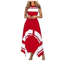 Рокли за жени женски екипаж шия без ръкави макси рокля Дължина на глезена Макси Chemise Red L